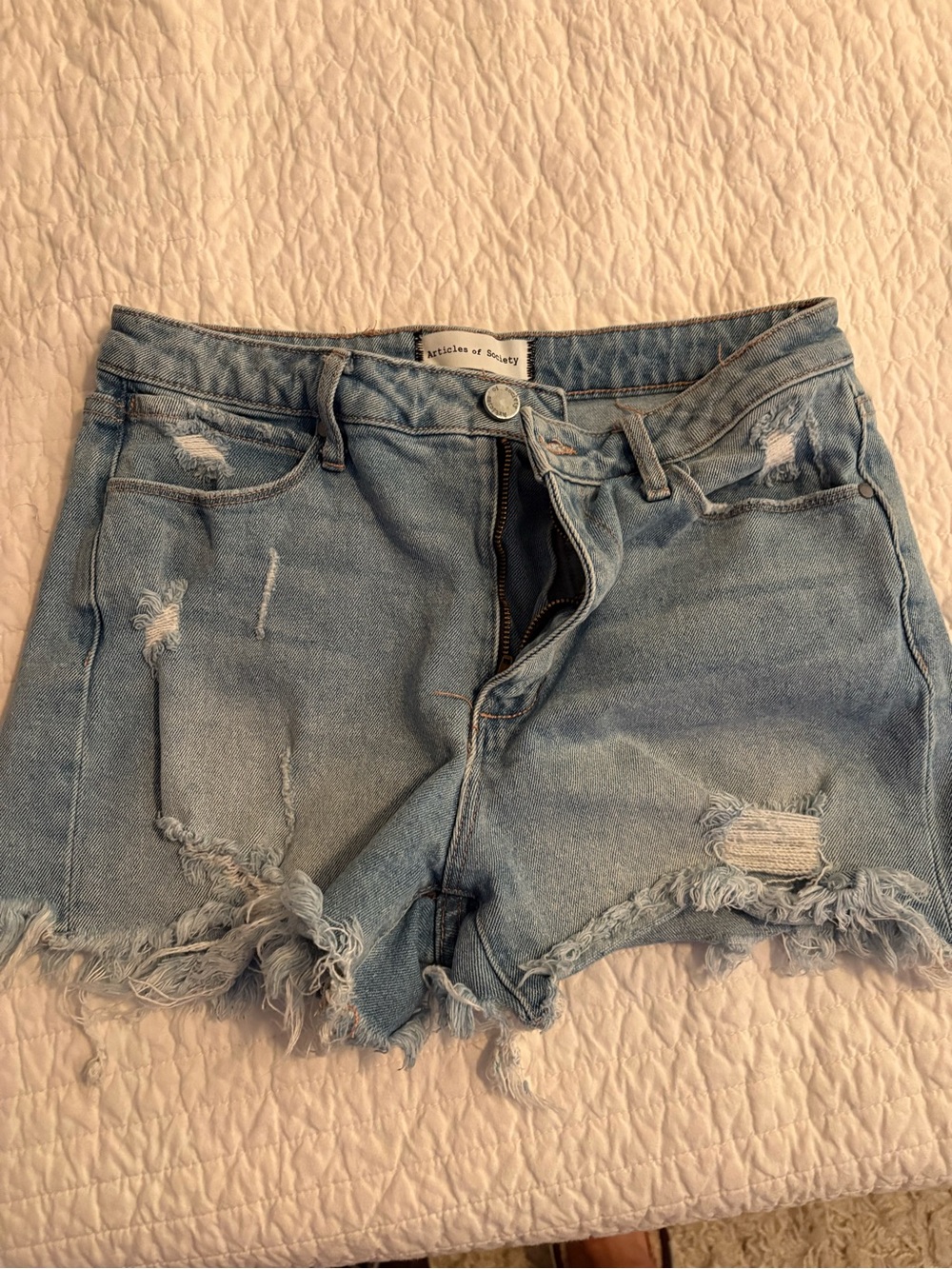 Articles of Society Light Wash Frayed Denim Cutoff Shorts